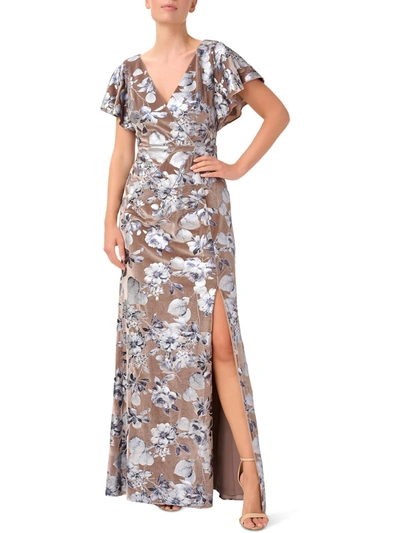 Shop Adrianna Papell Womens Velvet Floral Evening Dress In Multi