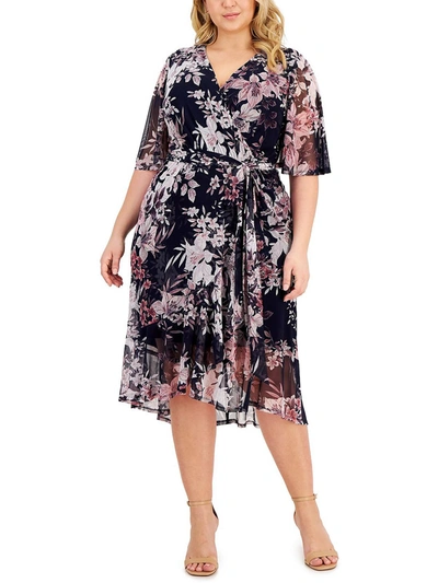 Shop Connected Apparel Plus Womens Floral Long Wrap Dress In Multi