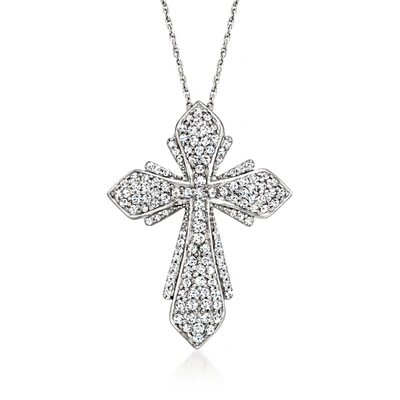 Ross-simons Diamond Cross Pendant Necklace In Sterling Silver In Silver