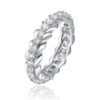 Rachel Glauber Rhodium Plated Oval Cubic Zirconia Band Ring In Silver