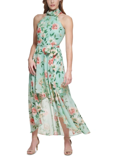 Shop Eliza J Womens Floral Print Hi-low Halter Dress In Green