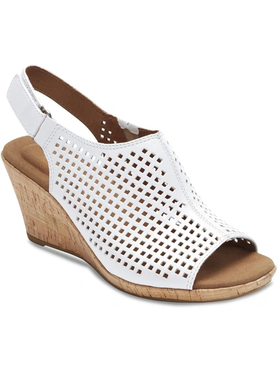 Shop Rockport Briah Womens Leather Perforated Wedge Sandals In White