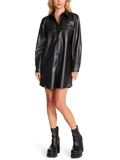 Shop Bb Dakota By Steve Madden Womens Faux Leather Mini Shirtdress In Black