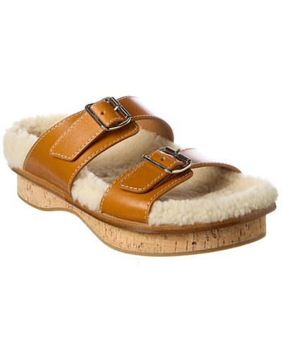 Shop Chloé Chloe Marah Leather & Shearling Sandal In Brown