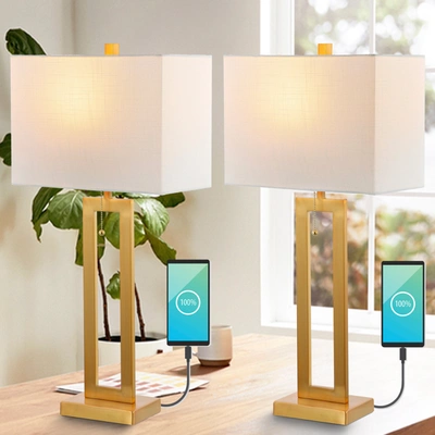 Jonathan Y Sabrina 28.5" Vintage Industrial Iron Led Table Lamp With Pull-chain And Usb Charging Port (set2)