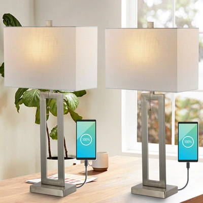 Jonathan Y Sabrina 28.5" Vintage Industrial Iron Led Table Lamp With Pull-chain And Usb Charging Port (set2)