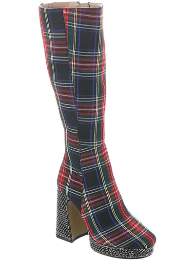 Shop Betsey Johnson Valeria Womens Plaid Rhinestone Knee-high Boots In Multi