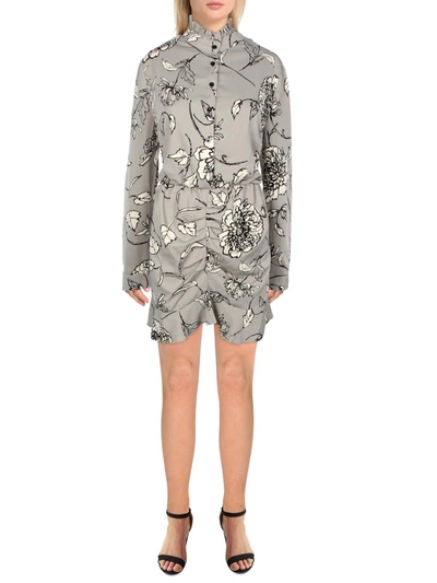 Shop Ax Paris Womens Floral Fringe-neck Fit & Flare Dress In Grey