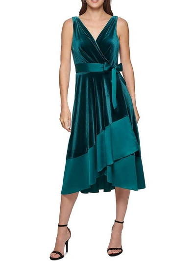 Shop Dkny Womens Velvet Midi Wrap Dress In Green