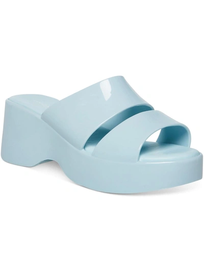 Shop Cool Planet By Steve Madden Glazee Womens Patent Jelly Wedge Sandals In Blue