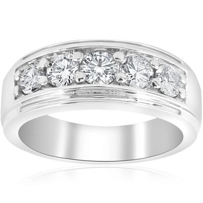 Shop Pompeii3 1 Ct Mens Diamond Five Stone Wedding Ring Platinum In Silver