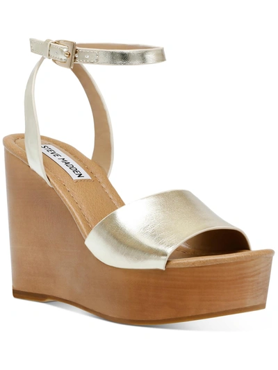 Shop Steve Madden Welsh Womens Leather Buckle Wedge Heels In White
