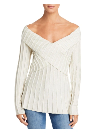Shop Single Thread Womens Lurex Off The Shoulder Pullover Sweater In Beige