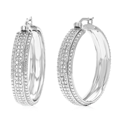Vir Jewels 1/10 Cttw 12 Stones Round Lab Grown Diamond Hoop Earrings .925 Sterling Silver Prong Set 1 1/2 Inch In Silver