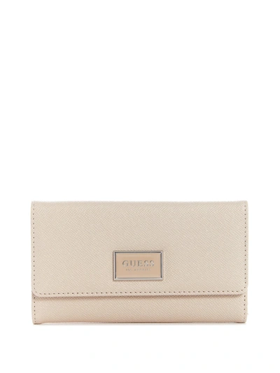 Shop Guess Factory Abree Saffiano Slim Clutch Wallet In Beige