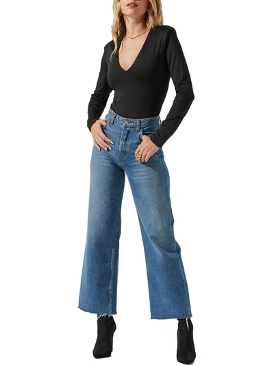 Astr Womens V Neck Thong Bodysuit In Black