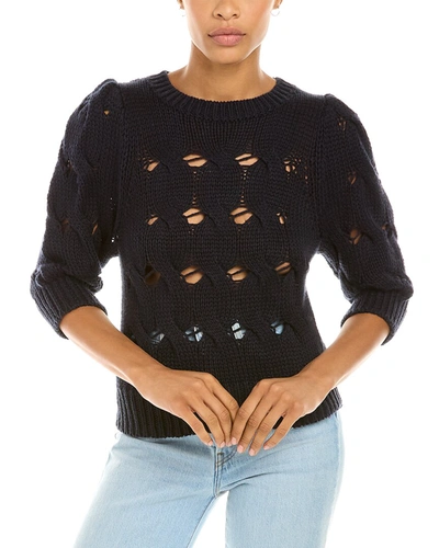 Shop Autumn Cashmere Cotton By  Puff Sleeve Open Cable Sweater In Black