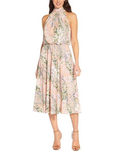 Shop Adrianna Papell Womens Floral Print Mid Calf Halter Dress In Pink