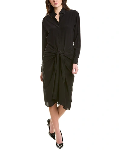 Shop Michael Kors Cascade Tie-waist Silk Shirtdress In Black
