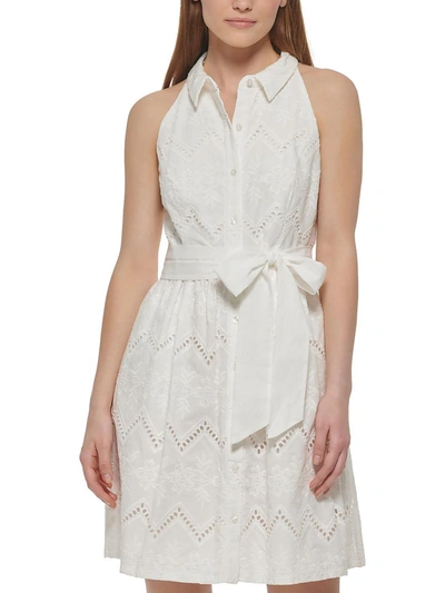 Shop Vince Camuto Womens Embroidered Mini Shirtdress In White