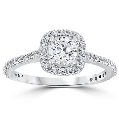 Pompeii3 Platinum 1 1/5ct Tdw Cushion Halo Round Diamond Engagement Ring In Silver