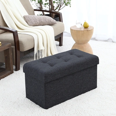 Posh Habitat Foldable Tufted Linen Bench Storage Ottoman