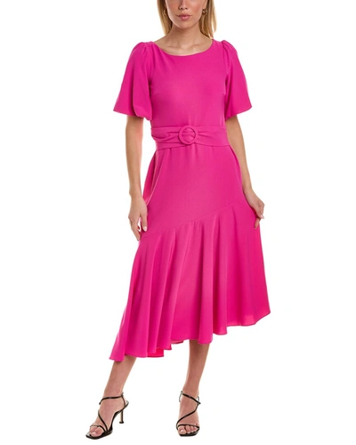 Shop Taylor Belted Crepe Midi Dress In Pink