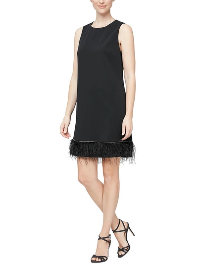 Shop Alex & Eve Womens Embellished Feather Trim Shift Dress In Black