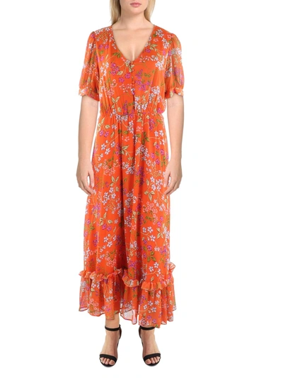 Shop Calvin Klein Womens Floral Print Long Maxi Dress In Orange