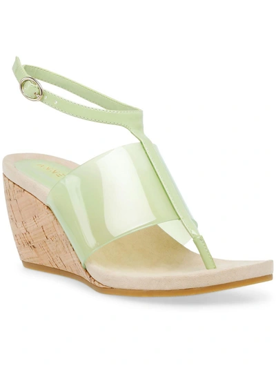 Shop Anne Klein Ikari Womens Patent Flip-flop Wedge Sandals In Green