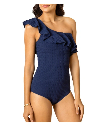 Shop Shoshanna Womens Gingham One Shoulder One-piece Swimsuit In Blue