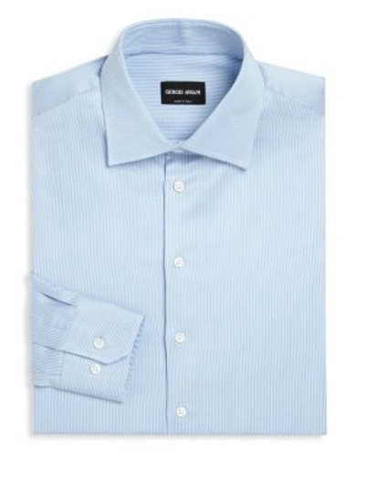 Giorgio Armani Striped Long Sleeve Regular-fit Dress Shirt In Blue