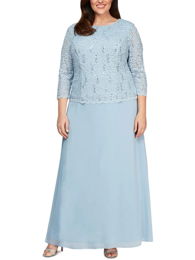 Shop Alex Evenings Plus Womens Chiffon Sequined Evening Dress In Blue