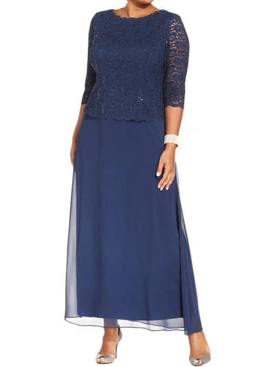 Shop Alex Evenings Plus Womens Chiffon Sequined Evening Dress In Blue