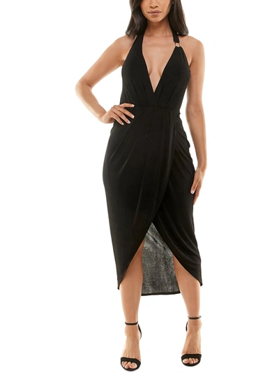 Shop Bebe Womens High Low Tea Length Halter Dress In Black