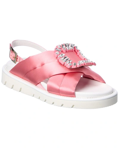 Shop Roger Vivier Viv' Winter Puffy Strass Buckle Satin Sandal In Pink