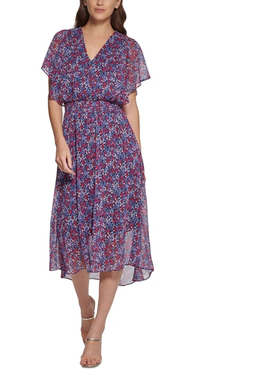 Shop Dkny Womens Flutter Sleeve Calf Midi Dress In Multi
