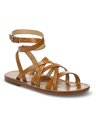 Shop Sam Edelman Meriai Womens Leather Strappy Slide Sandals In Brown