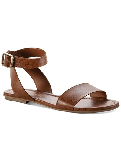 SUN + STONE MIIAH WOMENS FAUX LEATHER OPEN TOE FLAT SANDALS 