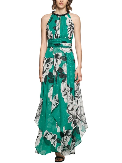 Shop Calvin Klein Womens Metallic Maxi Evening Dress In Multi