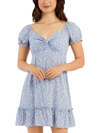 Shop Bcx Juniors Womens Printed Twist-front Shift Dress In Blue