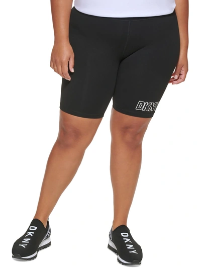 Shop Dkny Sport Plus Womens Metallic Logo Bike Short In Black
