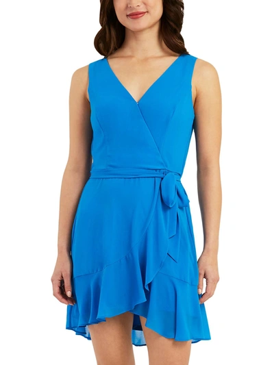 Shop Bcx Womens Sleeveless Mini Wrap Dress In Blue