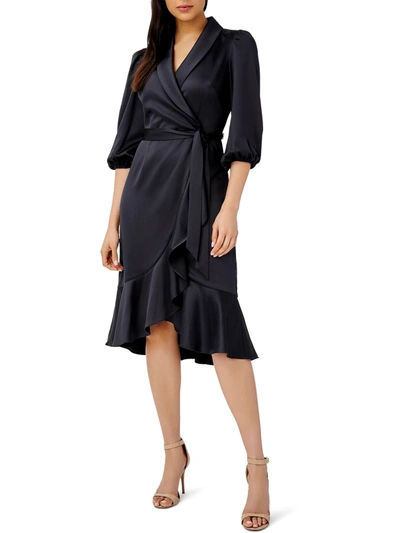 Shop Adrianna Papell Womens Surplice Mid Calf Wrap Dress In Blue