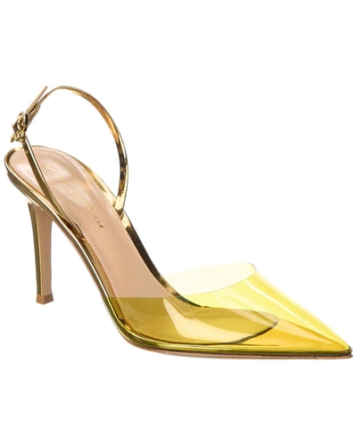 Shop Gianvito Rossi Ribbon D'orsay 85 Vinyl & Leather Slingback Pump In Gold