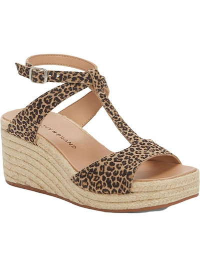Shop Lucky Brand Valki Womens Leather Ankle Strap Wedge Sandals In Multi