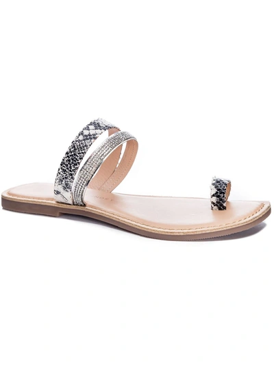 Shop Chinese Laundry Safari Womens Embellished Toe Loop Slide Sandals In Silver