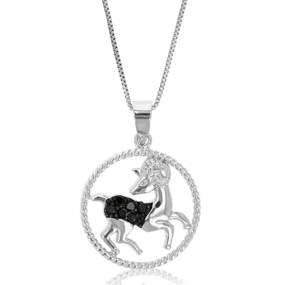 Vir Jewels Pick Your Zodiac Month! Sterling Silver Zodiac Pendant 1/8 Cttw Black Diamond In Multi
