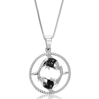 Vir Jewels Pick Your Zodiac Month! Sterling Silver Zodiac Pendant 1/8 Cttw Black Diamond In Multi