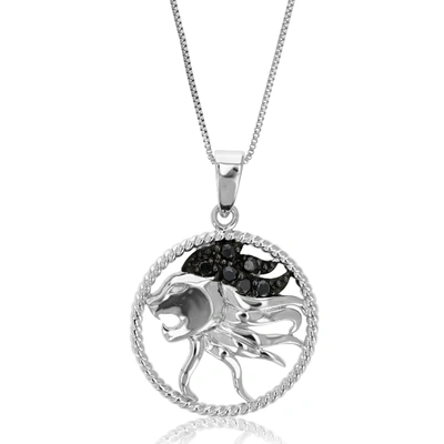 Vir Jewels Pick Your Zodiac Month! Sterling Silver Zodiac Pendant 1/8 Cttw Black Diamond In Multi